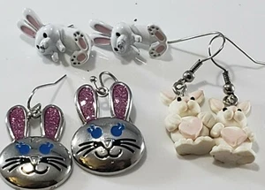 Fashion Easter Earring Bunny Rabbit Lot Pierced Front Back Dangle Lot - Picture 1 of 8