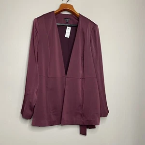 Lane Bryant Burgundy Satin Cardigan Jacket with Belt Size 24 - Picture 1 of 13