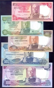 Portugal Angola COMPLETE SET 20, 50, 100, 500, 1000  ESCUDOS 1972 P99 - 103  UNC - Picture 1 of 2