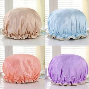4 pack Shower Cap Double Layered Reusable Waterproof Elastic Bath Cap Spa Salon - Picture 1 of 8