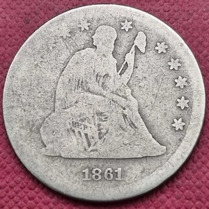 1861 Seated Liberty Quarter 25c Circulated #55815 - Picture 1 of 2