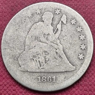 1861 Seated Liberty Quarter 25c Circulated #55815 - Image 1 of 2