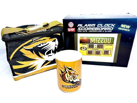Missou Tigers Gift Set-Soft Insulated Cooler-Coffee Mug-Scoreboard Alarm Clock Cover