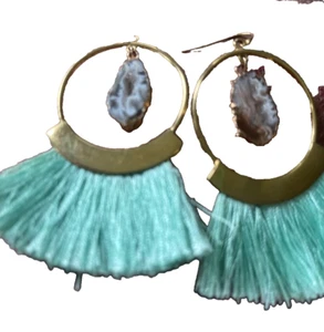 Kinsley Armelle Agate Mint Fringe Tassel Earrings - Picture 1 of 6