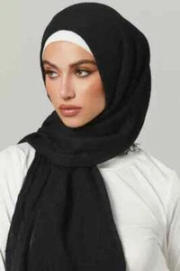 CRINKLE PLAIN SCARF BLACK Maxi Wide Long Plain Various Designs Hijab Shawl/Wrap - Picture 1 of 9