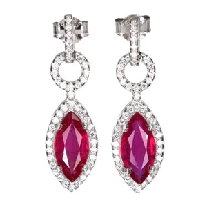 Summer 925 Silver Earrings Marquise Ruby 12x6mm Cz Gemstone Jewelry - Picture 1 of 9