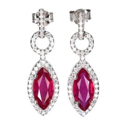 Summer 925 Silver Earrings Marquise Ruby 12x6mm Cz Gemstone Jewelry - Image 1 of 4