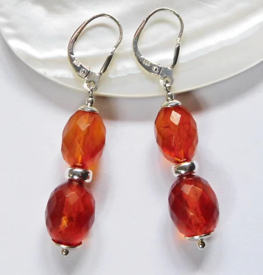 Neue Silber 925 Ohrringe - antike Bernstein Perlen Königsberger Schliff Unikat - Bild 1 von 3