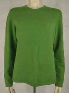 Lands' End bright green 100% Cashmere crew neck pullover sweater ladies Large - Picture 1 of 7