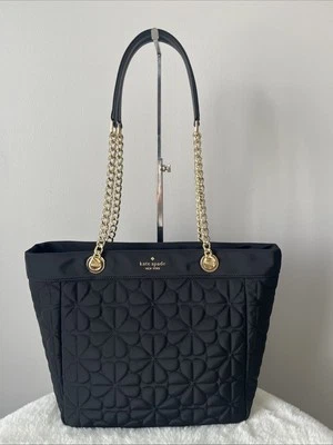 New Kate Spade - Spade Flower Quilted Fabric Medium Tote Black - Image 1 of 4