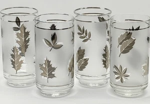 Vtg Libbey Silver Leaf Frosted Highball Glasses Set of 4 MCM 12oz Barware 5.5" - Picture 1 of 6