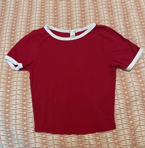 Womens Bozzolo Red Crop Top With White Trim Sz M - Picture 1 of 3