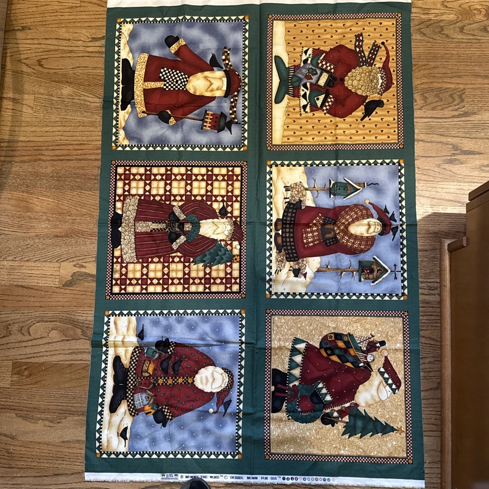 Juego de 6 paneles de almohada vintage Debbie Mumm Woodland Santa sin cortar Foto 1 de 4