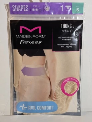 Maidenform Shapewear Tame Your Tummy Lace Shaping Beige Thong FP0049, Small - Image 1 of 2