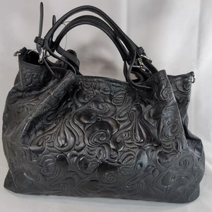 Isadora Italy Tooled Leather Purse Black Large Shoulder Bag Tote Swirls MSRP$425 - Bild 1 von 19