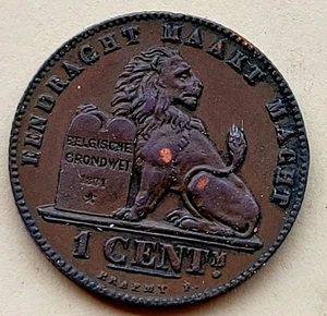 1901 Belgium One Cent Copper Circulated - Picture 1 of 2