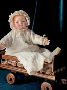 Seltene antike 1920er Effanbee Komposition 14" Puppe Pat-O-Pat markiert Outfit & Pin - Bild 1 von 16