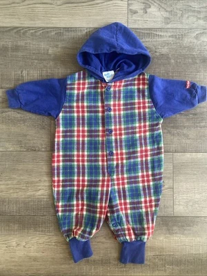 Vintage OshKosh B'gosh Colorful Plaid Flannel Baby Romper  One-Piece 6/9M - Image 1 of 4