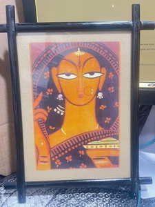 Jamini Roy Portrait of a Woman with Blue Sari 12"Hx 9 1/2"W(M6) - Picture 1 of 8