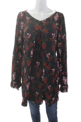 Mother Of Pearl 女式草莓打褶长袖束腰上衣海军蓝 6 码 — 第 1/4 张图片