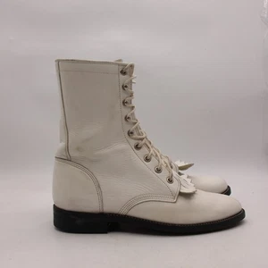 Justin Women's Size 7.5 B Lace up Boots White Leather Kiltie Boots - Picture 1 of 10