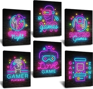 6 Stück Neon Video Gaming Thema Wandkunst Leinwand Wanddekor Poster - Bild 1 von 7
