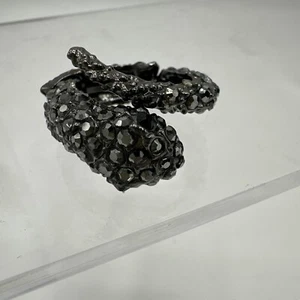 Rhinestone Snake Ring Coil Gray White Black Eyes Size 7 Chunky - Picture 1 of 4