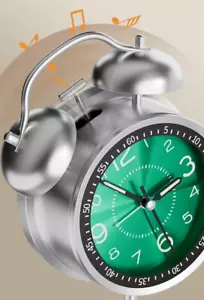 4.5Inch Twin Bell Loud Alarm Clock Metal Frame 3D Dial with Backlight Battery Op - Picture 1 of 5