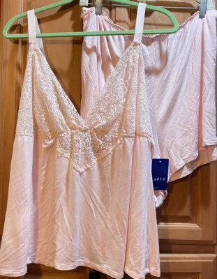 NWT Apt 9  PINK  2 pc Pajama Set with Shorts & Top ~ Lace on Bust Area ~ 2X - Image 1 of 4