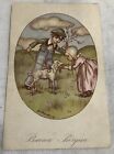 Vintage Italian Easter Postcard Children With Lamb Sheep Antique Italy