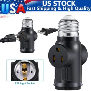 3 Prong Light Bulb Outlet Socket E26 E27 Adapter Light Socket to Plug Adapter - Picture 1 of 7