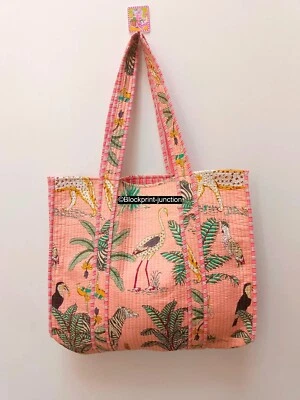 Bolso de Mano Grande Algodón Acolchado Indio Melocotón Bolso de Mano para Compras, Bolso de Hombro Foto 1 de 4