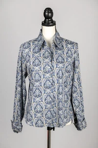 Tommy Hilfiger Liberty-Like Fabric Blue Floral Leaf Blouse Shirt US 12 Cotton - Bild 1 von 7