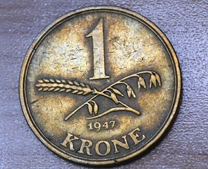 1947 Denmark 1 Krone  Aluminum-Bronze  - Picture 1 of 2