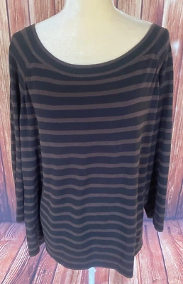 Suéter Kasper marrón a rayas manga 3/4 tejido ligero cuello redondo para mujer 3X  Foto 1 de 4