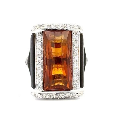 Oro Trend 18K белое золото турмалин бриллиант женщин коктейльное кольцо размер 7,25 J004 - Изображение 1 из 4