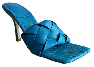 New BrightBlue Quilted Braided Woven Vegan Faux Leather Square Sandal Slide Mule - Picture 1 of 9