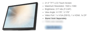 MicroTouch Commercial 21.5"  Touch Screen Monitor - POS, Point-of-sale/service - Image 1 of 2