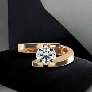 14K Gelbgold Lab Created Rundschliff Diamant 1 Kt Verlobungsring IGI - Bild 1 von 12