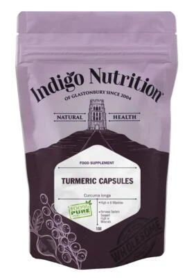 INDIGO HERBS,GLASTONBURY Turmeric Capsules - Curcuma longa - 500mg - 100 caps & 250 caps - Indigo Herbs