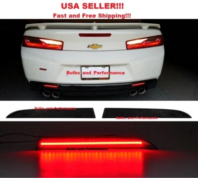SMOKED LENS RED LED REAR BUMPER REFLECTOR LIGHTS for 2016-2024 CHEVROLET CAMARO - Image 1 of 4