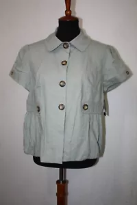 NWT Stoosh Casual Sz XL Sage Green Shirred Jacket Linen Blend Short Sleeve - Picture 1 of 6