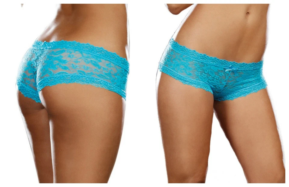 STRETCH LACE LOW RISE CHEEKY HIPHUGGER PANTY SCALLOPED LACE SATIN BOW TRIM S-XL - Image 1 of 4
