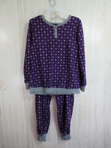 Unbranded 2 Piece Pajama Set Top Pants Size M 8 10 Purple White Gray Buttons - Picture 1 of 7