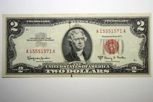 1953A $2 Red Seal Small Size Error Note Ink Smear Grades CU (A15551571A) - Picture 1 of 5