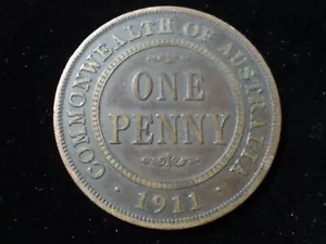 Australian 1911 Penny Coin KGV Predecimal Birthday Gift Antique - Picture 1 of 2