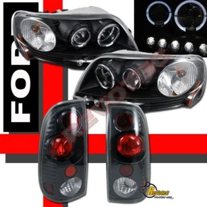 1997-2003 Ford F150 Pickup Black Halo Projector Headlights + Tail Lights Carbon - Picture 1 of 4