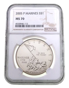 2005-P Silver Marines Commemorative Coin Graded by NGC as MS-70 - Picture 1 of 4