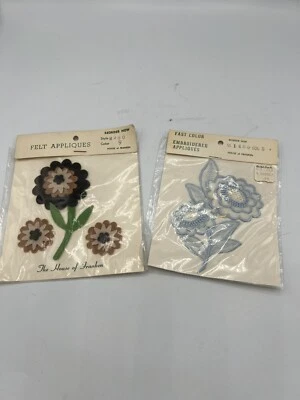 House Of Franken Set Of 2 Floral Appliqués 1 Embroidered And 1 Felt NOS - Image 1 of 4