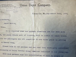 Kansas City MO Union Depot Company 1899 Zug Dokument Antik Ephemera - Bild 1 von 5
